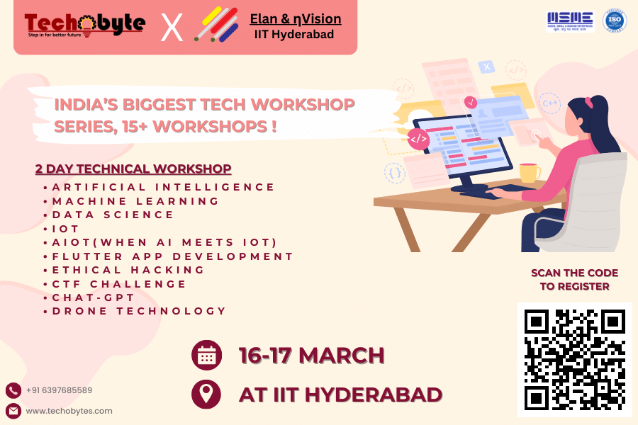 IIT Hyderabad, 15+, workshop, ai, ml, data science, aiot, iot, flutter, android, chatGPT, drone.